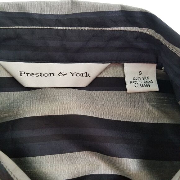Preston & York Women Silk Boxy 3/4 Sl Collared Striped Silver Black Jacket Sz S - Picture 9 of 10